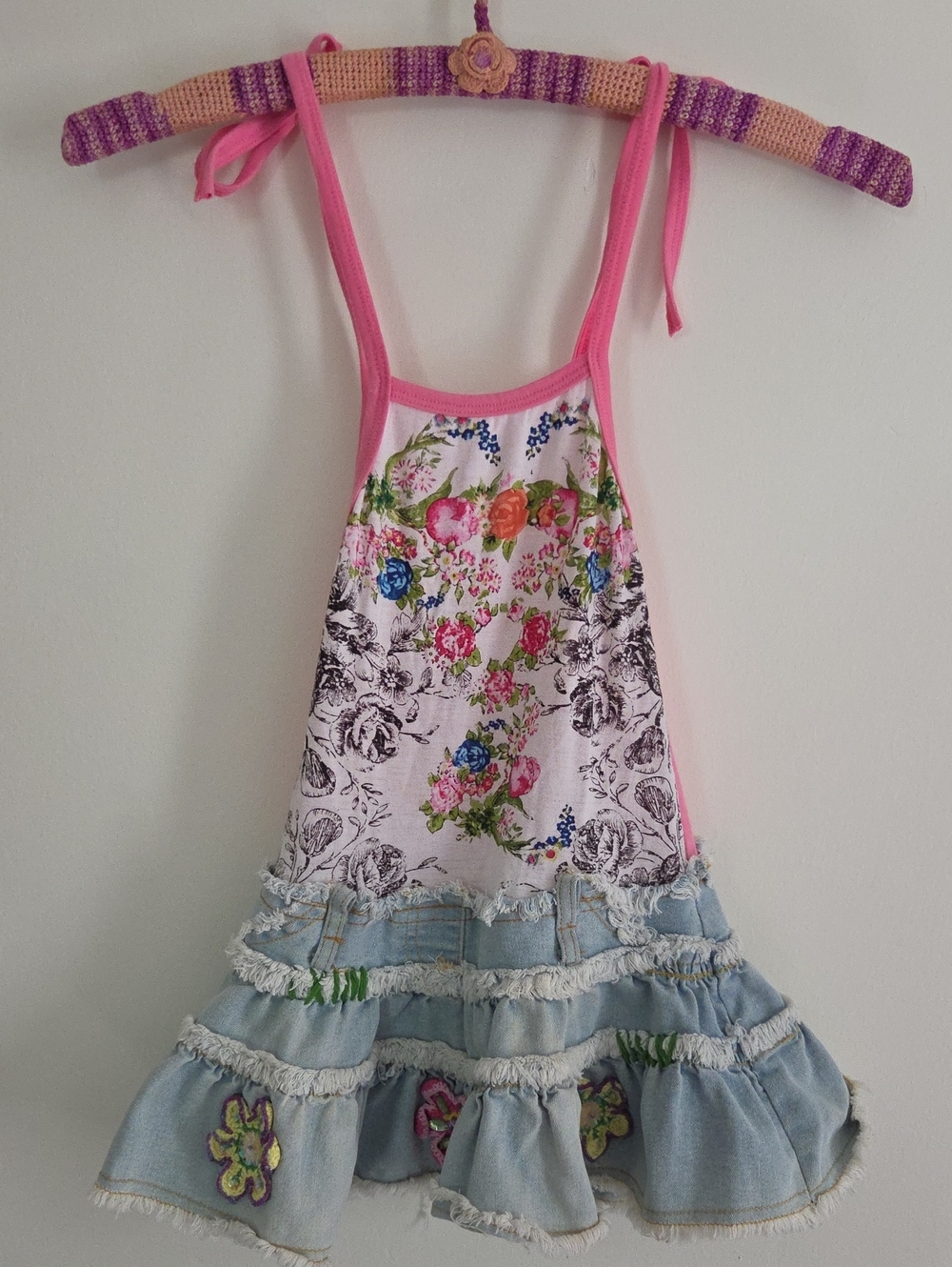 Banana Split Boutique Floral Denim Ruffle Tiered Halter Dress 18M